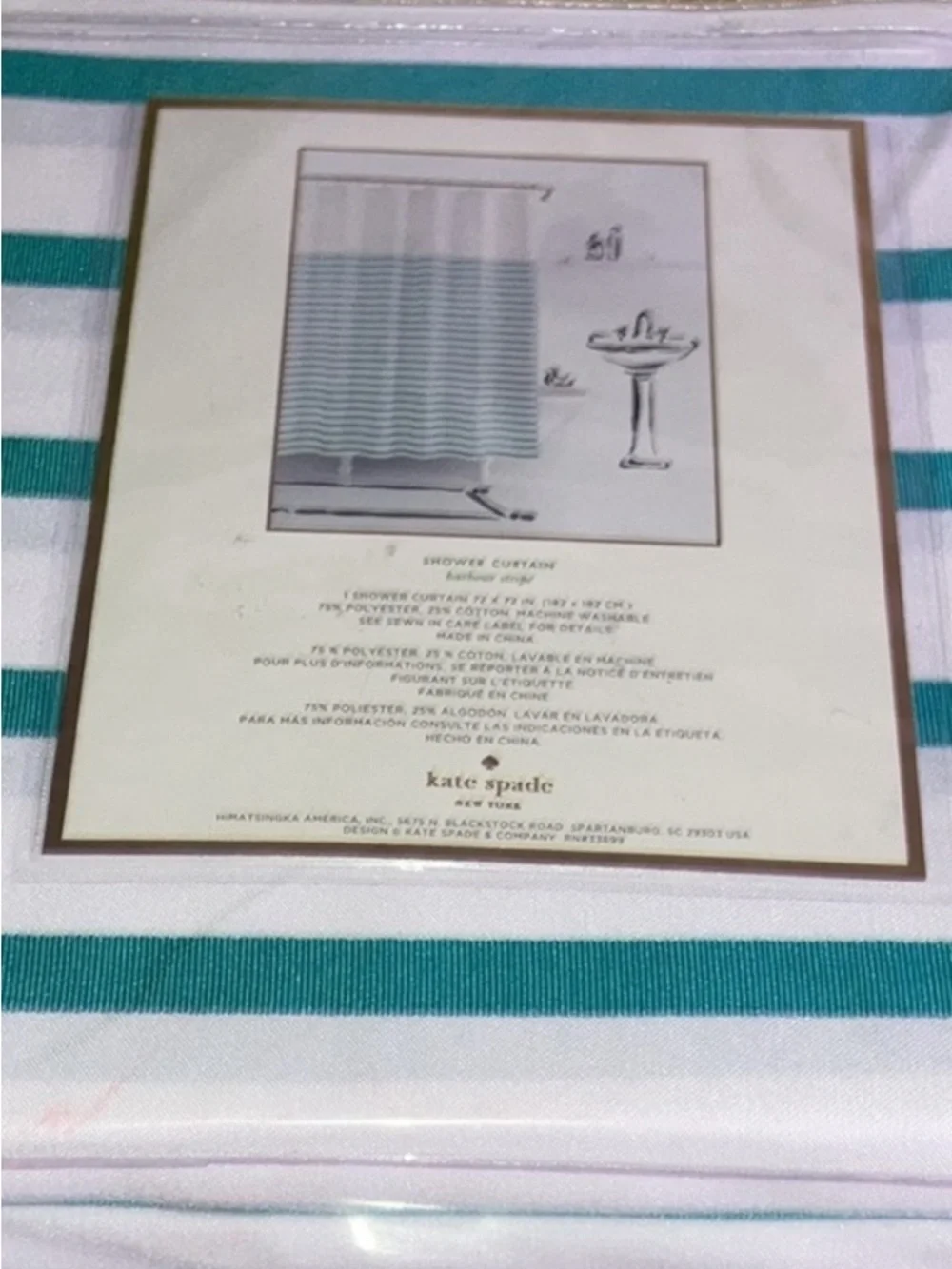Kate Spade Harbor Stripe blue and white striped shower curtain